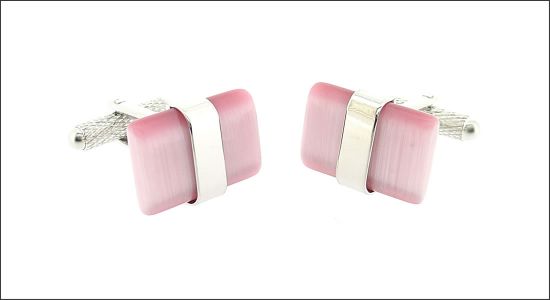 Bouton de manchette rectangle rose et ceinture argenté