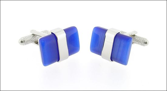 Bouton de manchette rectangle bleu et ceinture argenté