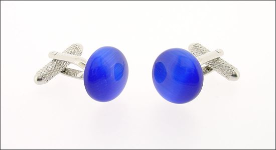 Bouton de manchette pastille de verre bleu