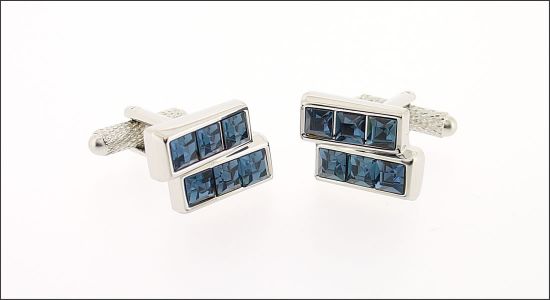Bouton de manchette double barre incrustée de cristaux bleus gris