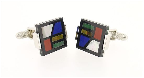 Bouton de manchette carré multicolore en pierres fines