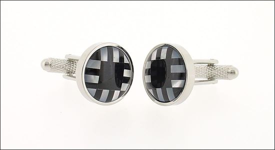 Bouton de manchette rond en nacre et onyx