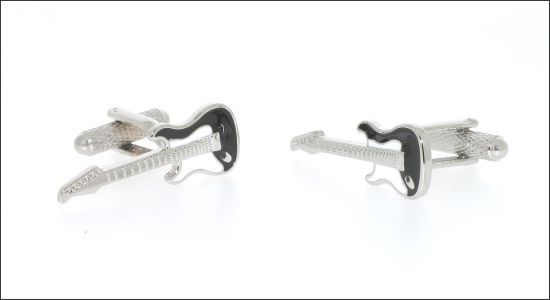 Boutons de manchette guitare électrique noire et blanche