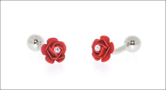 Boutons de manchette rose rouge avec un cristal blanc