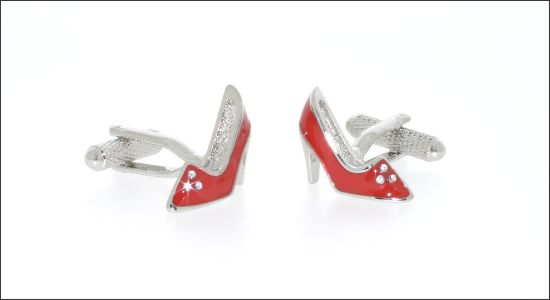 Boutons de manchette chaussures rouges à talon avec cristaux blancs