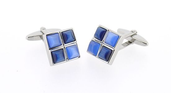 Boutons de manchette carrés de pierres de verre bleues