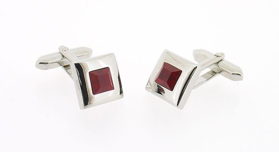Boutons de manchette carrés avec un cristal rouge vif