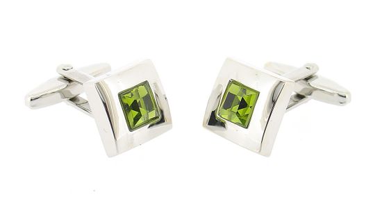Bouton de manchette carré avec un cristal vert