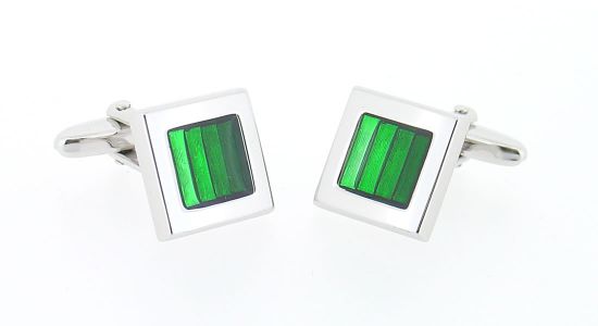 Boutons de manchette carrés avec dégradé de vert en relief