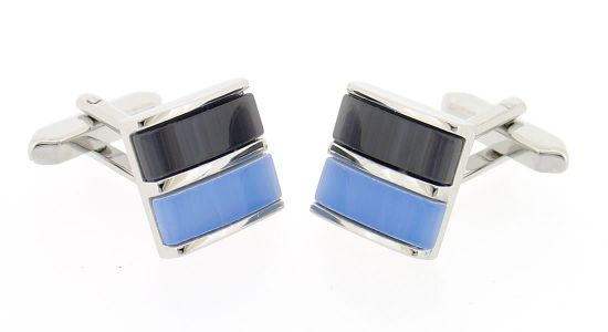 Bouton de manchette carré avec pierres grise et bleue