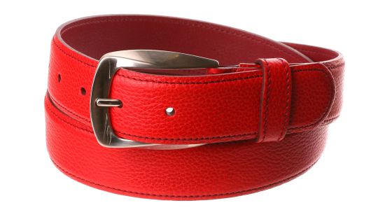 Ceinture rouge en cuir à revers bordeaux