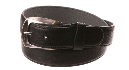 Black and grey leather belt