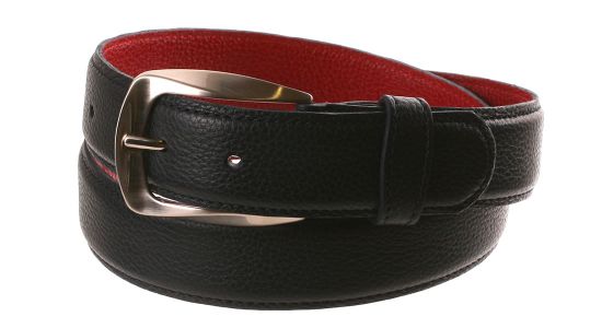 Midnight blue leren riem met een donkerrode omgekeerde