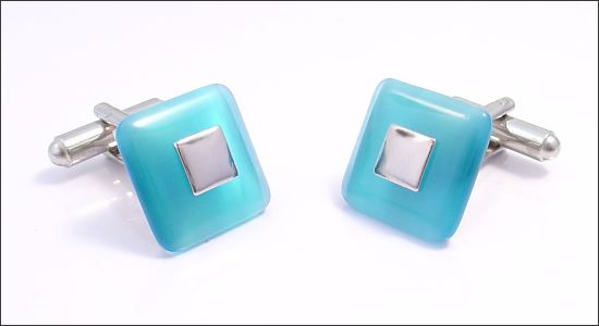 Bouton de manchette pierre carrée bleu turquoise