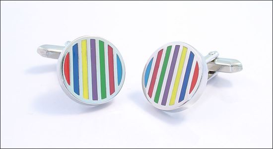 Round cufflinks with multicolor stripes