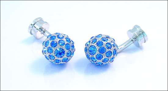 Bouton de manchette boule de cristaux bleus et blancs