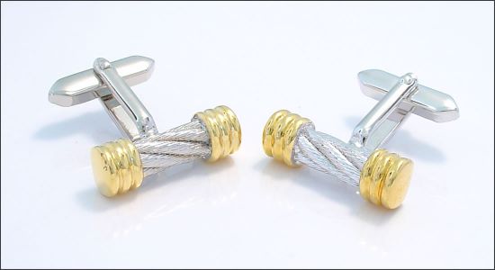 Cylinder cufflinks with a wire cable design and gilded ends