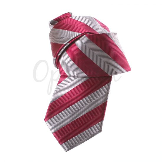 Cravate rayée fushia et grise claire