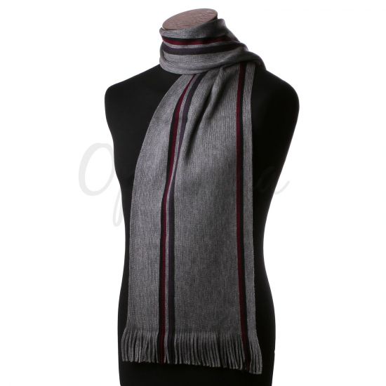 Gris con rayas burdeos bufanda