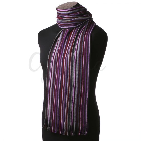 Púrpura, lila y gris con rayas bufanda