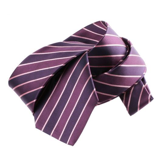 Cravate mauve à fines rayures roses