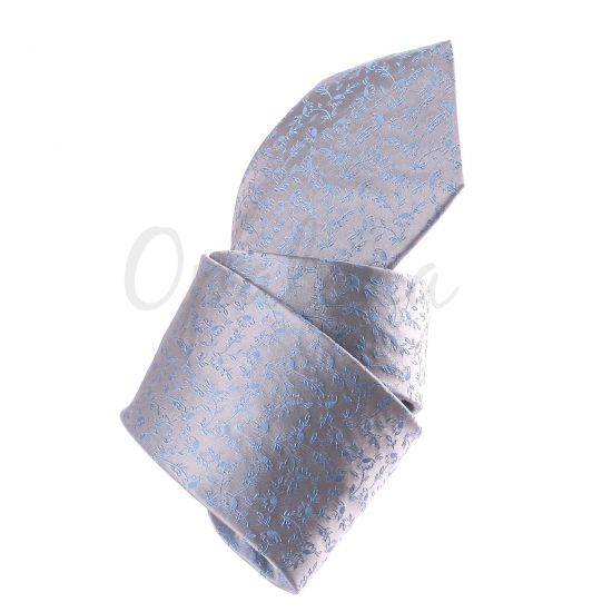 Cravate gris clair à fleurs bleues