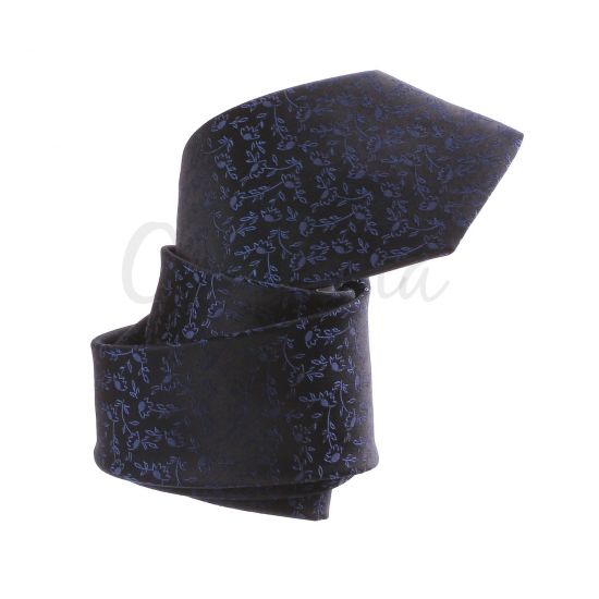 Cravate noire à fleurs bleues