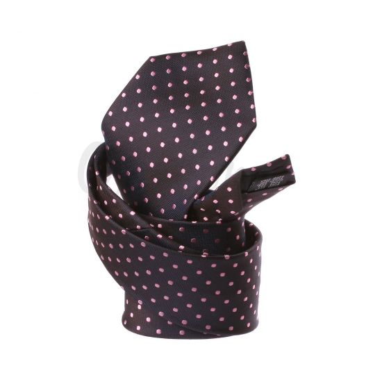 Cravate marron à pois roses