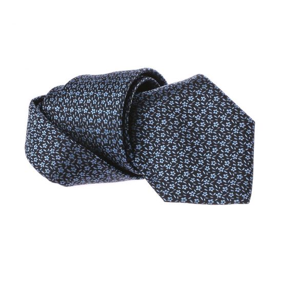 Cravate noire à fleurs bleues