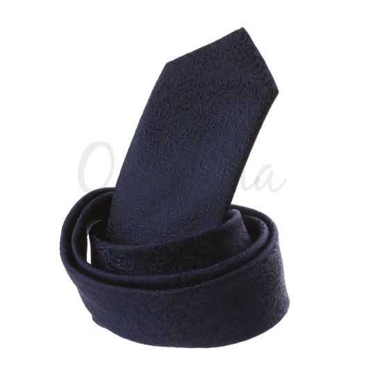 Cravate bleu nuit à motifs fleuris brodés