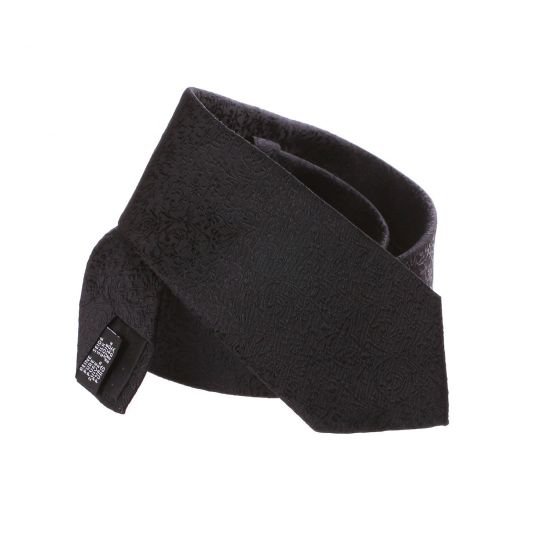 Cravate fine noire à motifs fleuris brodés