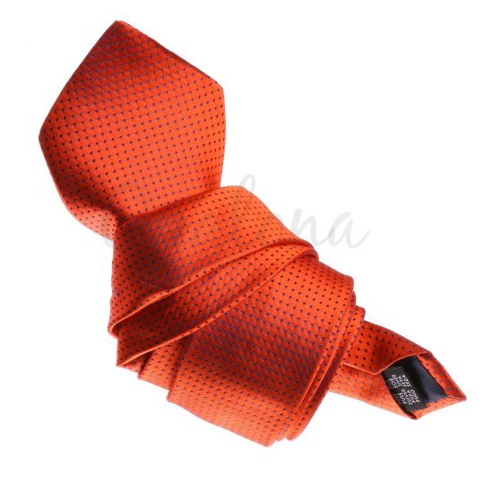 Corbata de color naranja con lunares punto azul