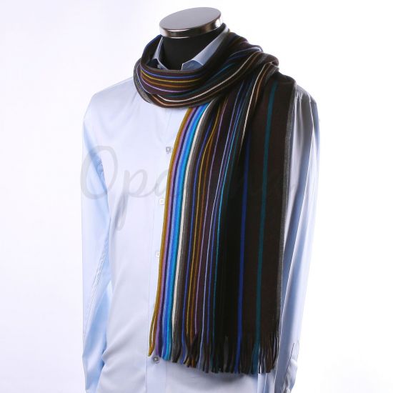 Bufanda de color marrón con rayas multicolores