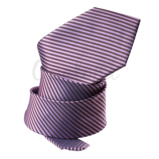 Cravate rayée lilas et marron
