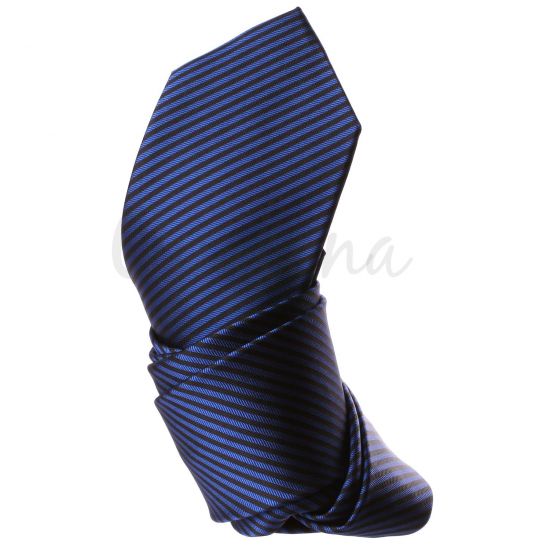 Striped black and blue tie