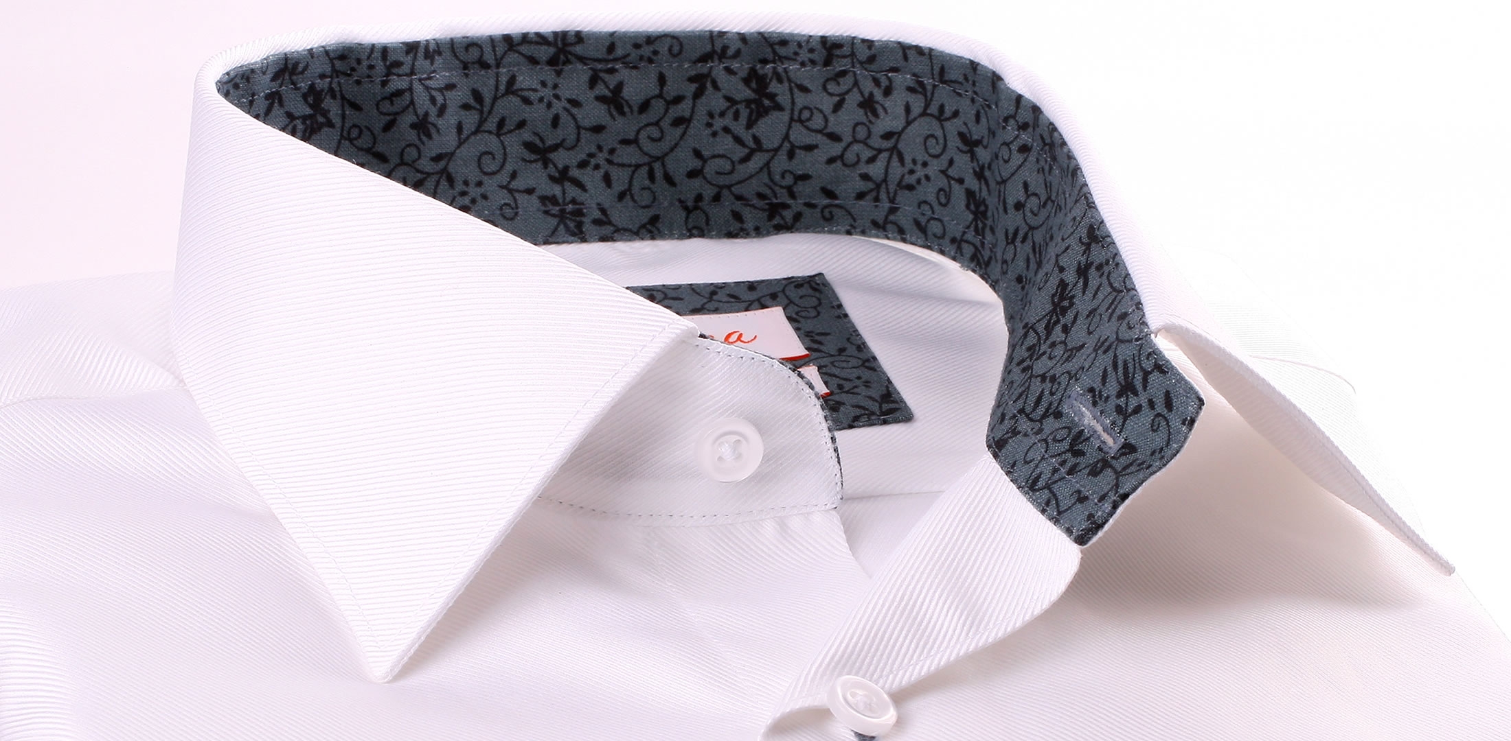 White french cuff shirt with grey patterns collar and cuffs