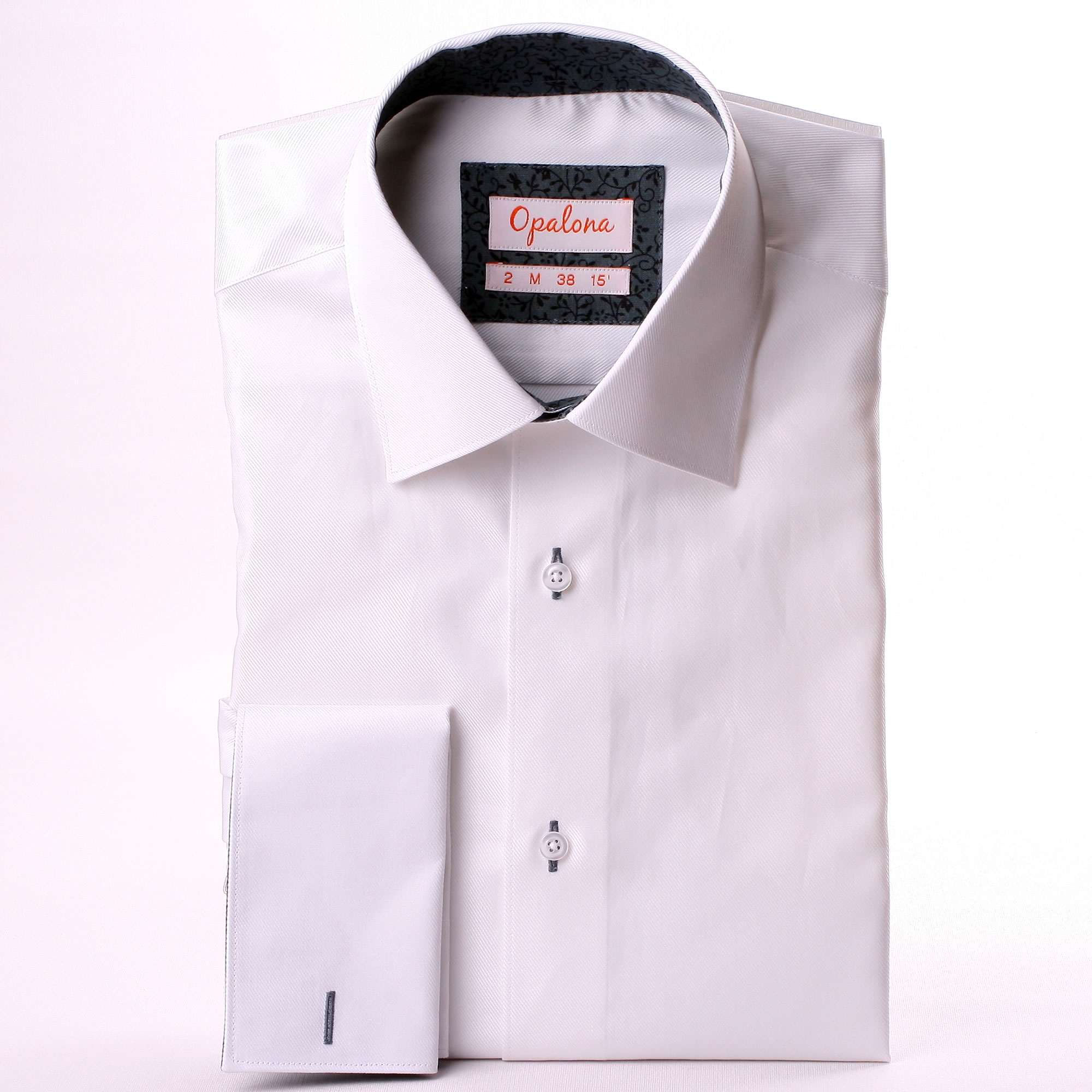 White french cuff shirt with grey patterns collar and cuffs
