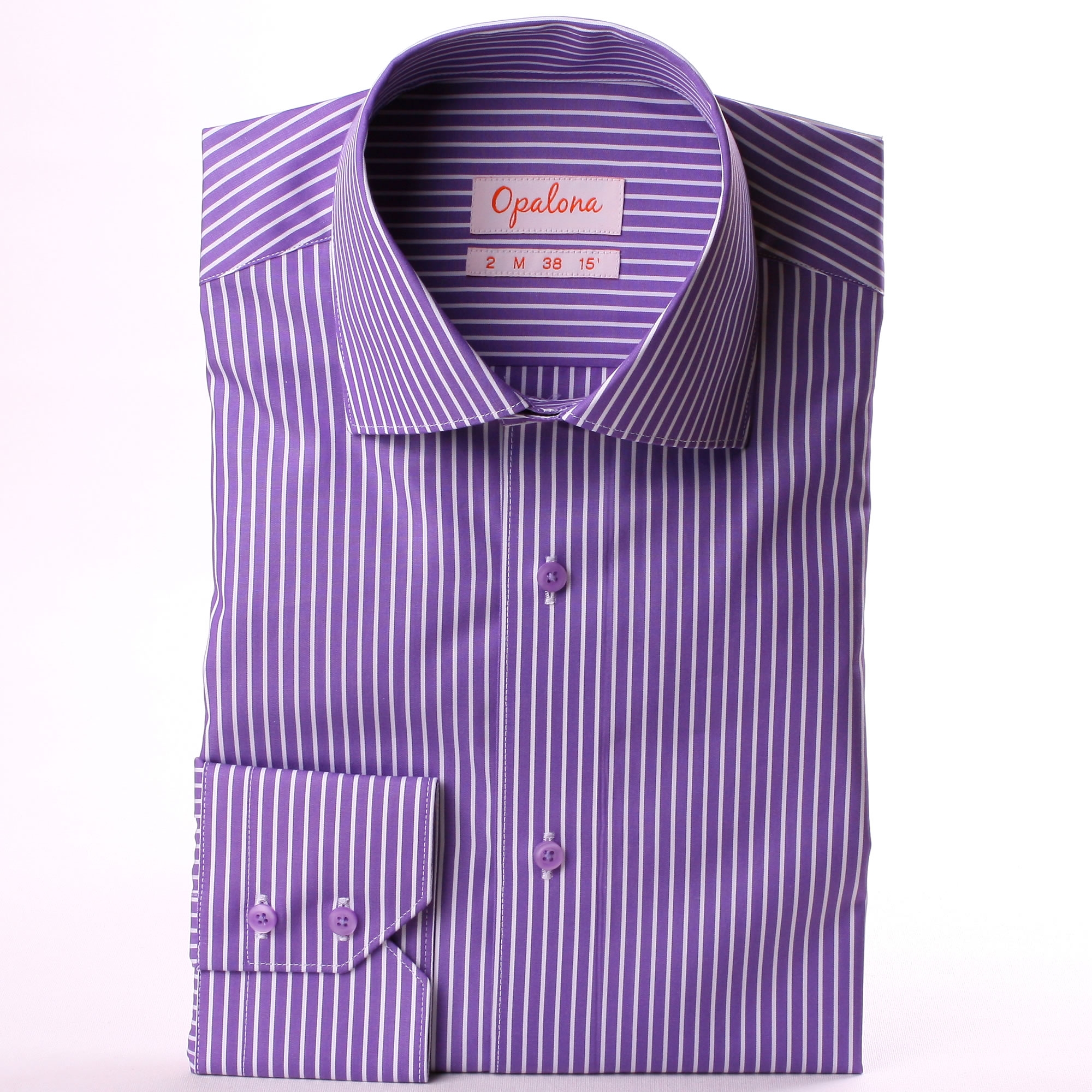 Purple shirt with white stripes