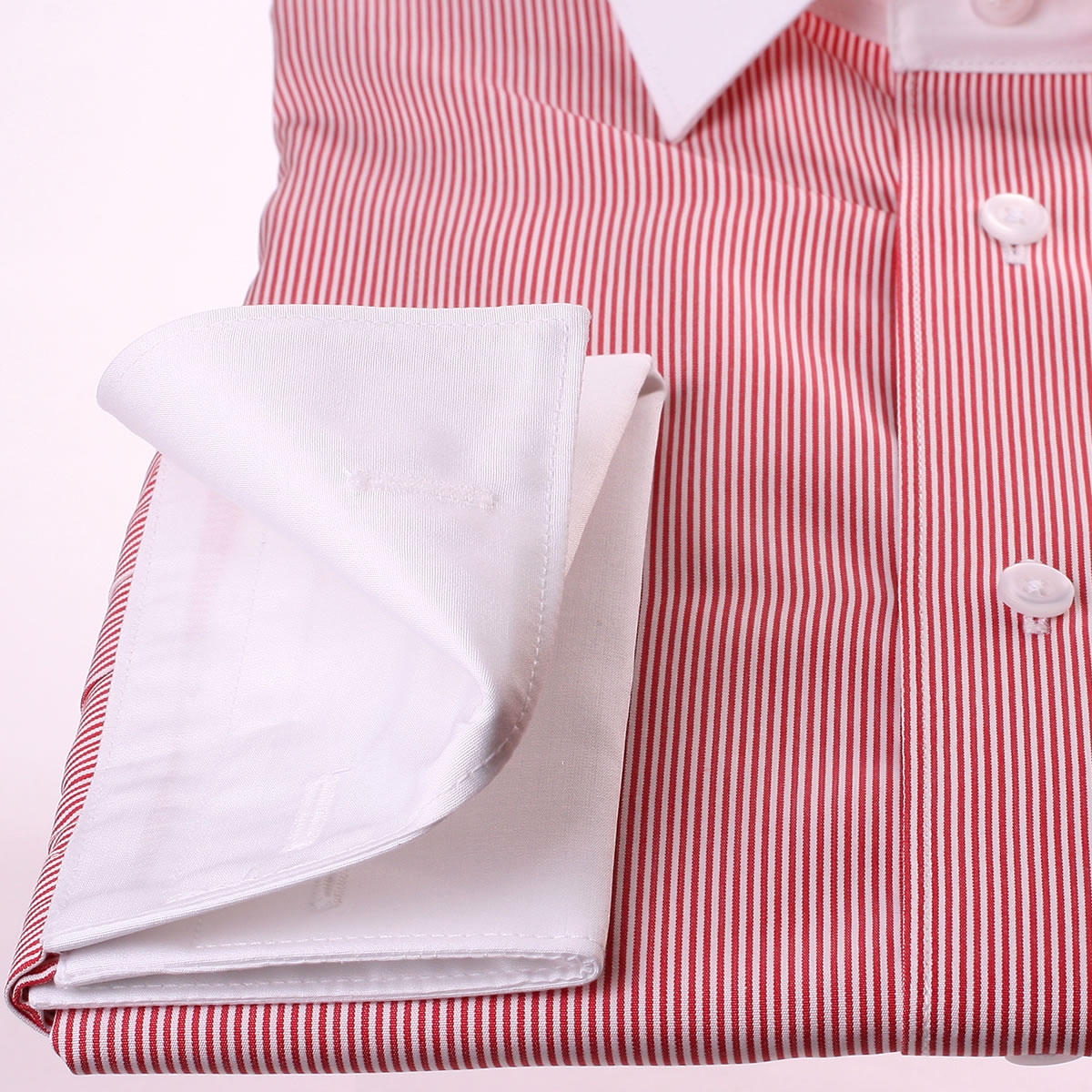 White and red stripes french cuff shirt with white collar and cuffs