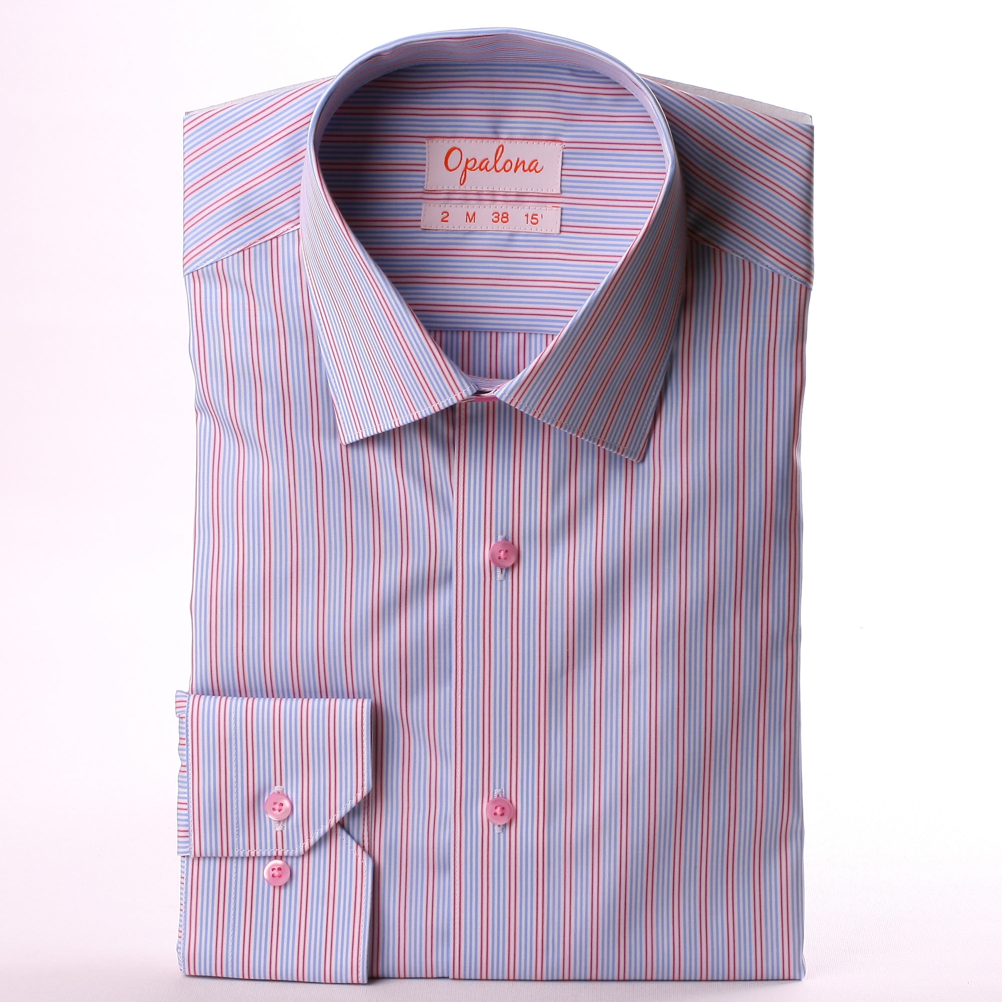 Blue, white, pink and red stripe shirt