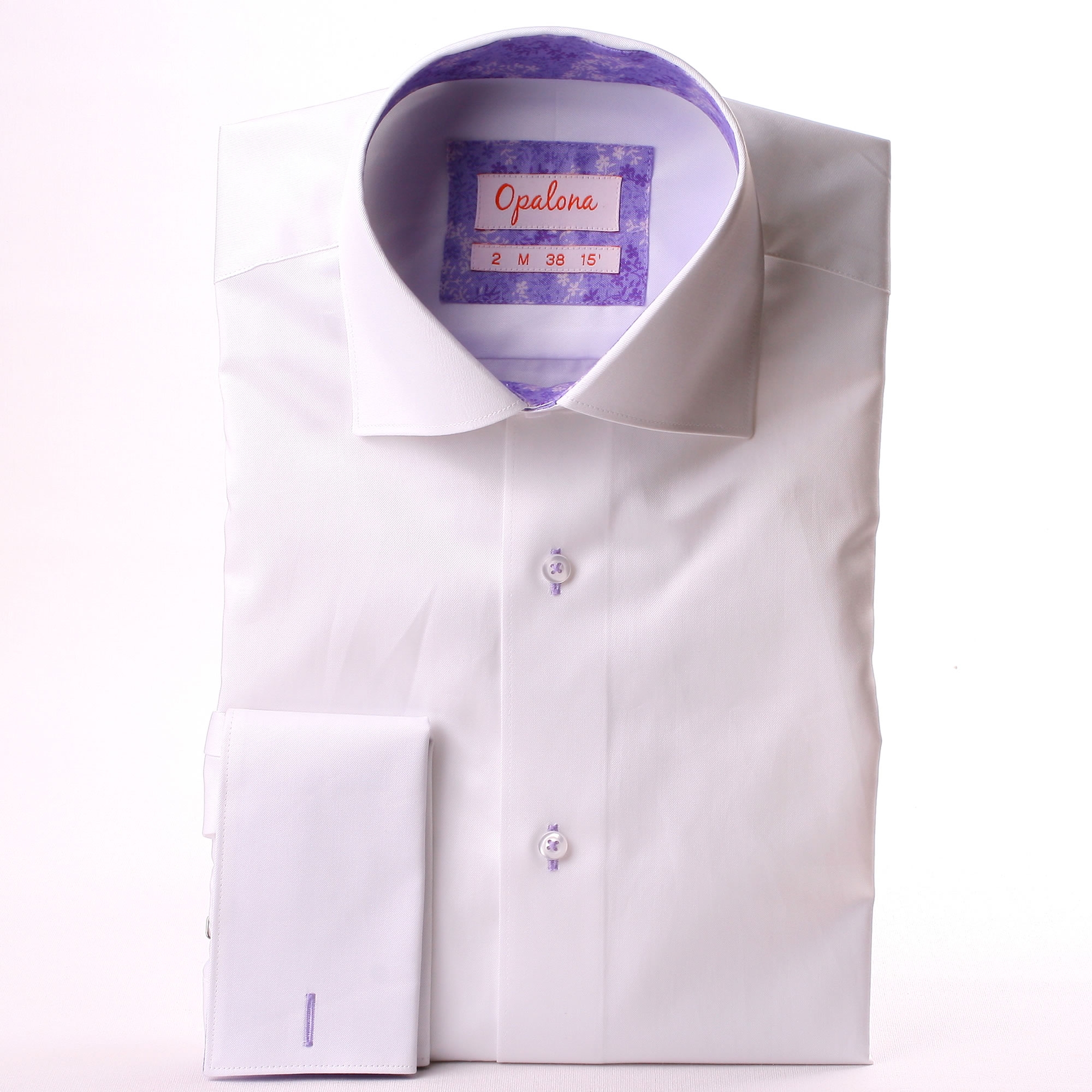 White french cuffs shirt with lilac pattern collar and cuffs