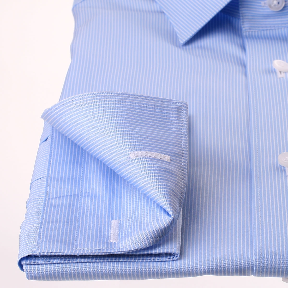 Light blue french cuff shirt with white stripes